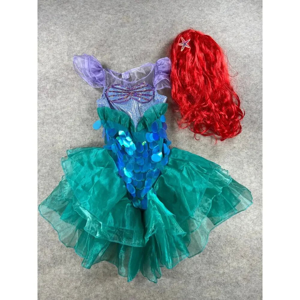 Disney Ariel The Little Mermaid Costume with Red Wig Complete Set Small 4-6
